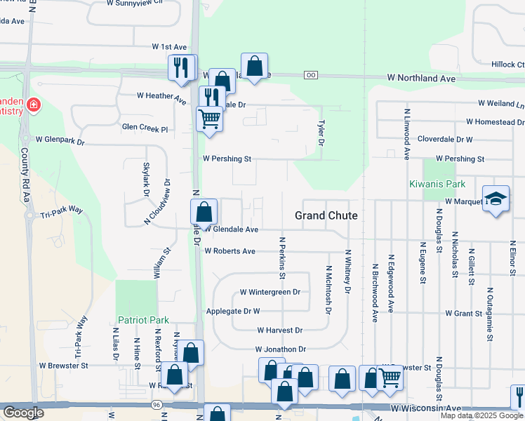 map of restaurants, bars, coffee shops, grocery stores, and more near 2109 North Michelle Court in Appleton