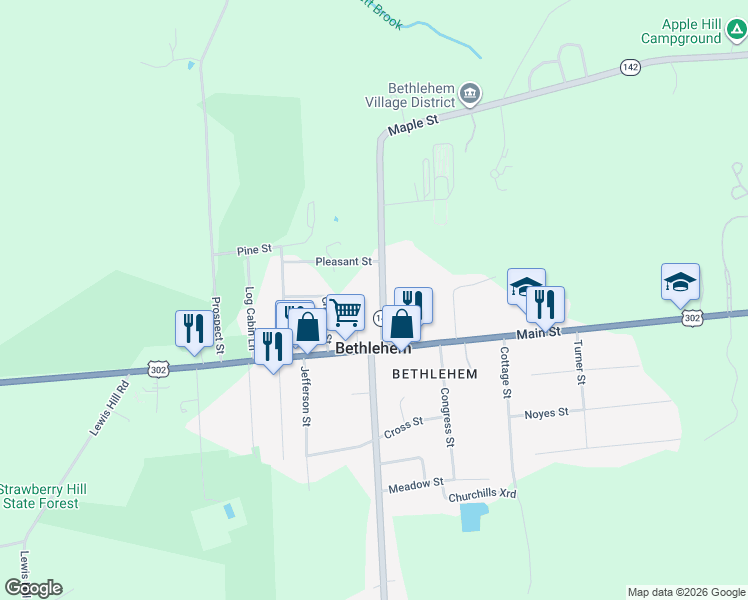 map of restaurants, bars, coffee shops, grocery stores, and more near 2087 Main Street in Bethlehem