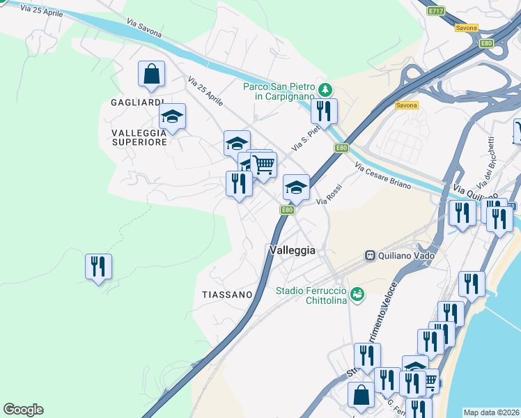 map of restaurants, bars, coffee shops, grocery stores, and more near 7 Via Vietta in Valleggia