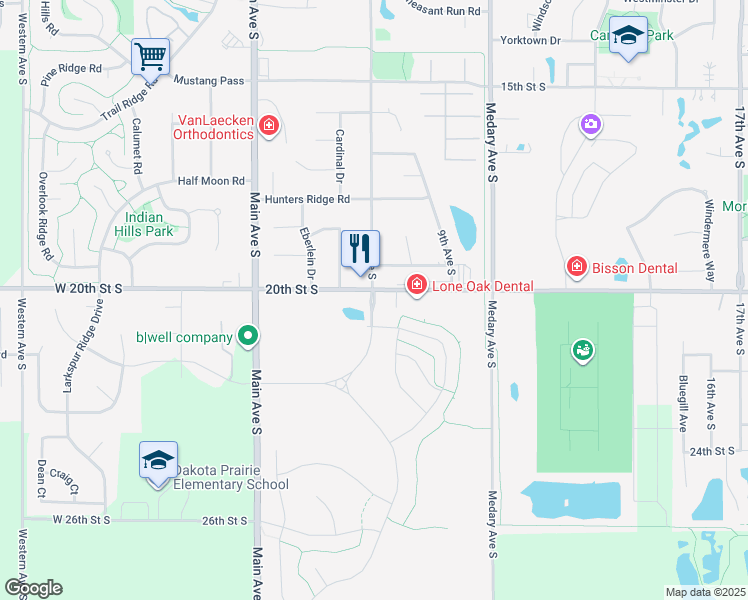 map of restaurants, bars, coffee shops, grocery stores, and more near 896-1226 20th Street South in Brookings