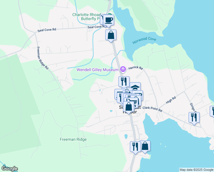 map of restaurants, bars, coffee shops, grocery stores, and more near 30 Forest Avenue in Southwest Harbor