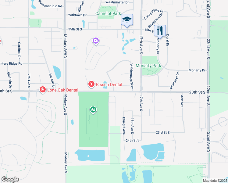 map of restaurants, bars, coffee shops, grocery stores, and more near 1483 20th Street South in Brookings
