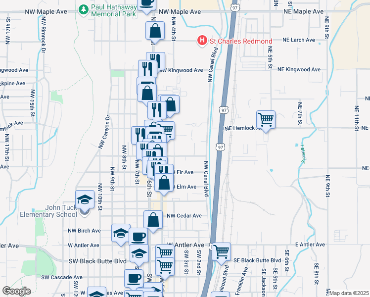 map of restaurants, bars, coffee shops, grocery stores, and more near 330 Northwest Hemlock Court in Redmond
