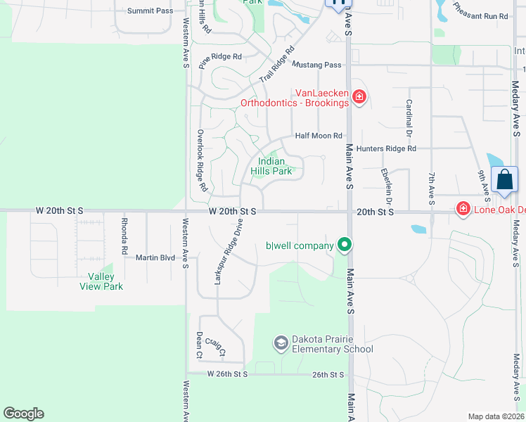 map of restaurants, bars, coffee shops, grocery stores, and more near 101 Council Ridge Road in Brookings