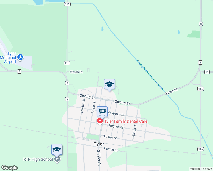 map of restaurants, bars, coffee shops, grocery stores, and more near 100 Strong Street in Tyler