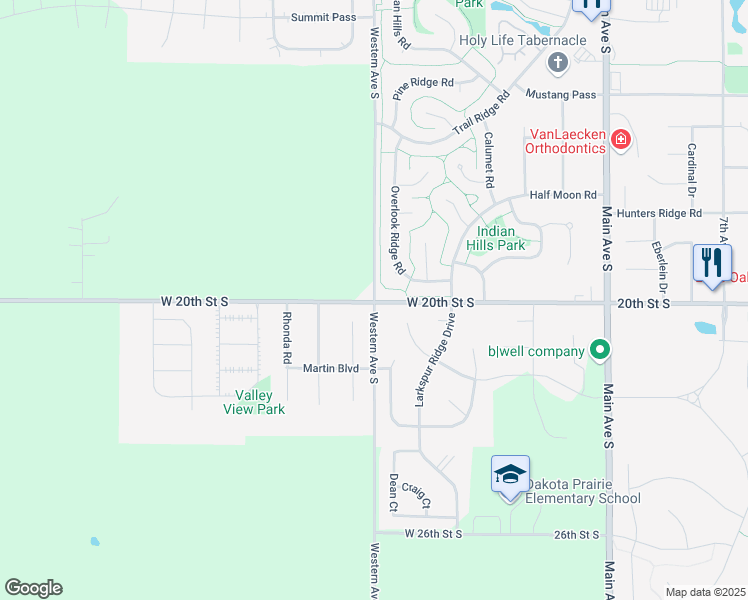 map of restaurants, bars, coffee shops, grocery stores, and more near 1999 Western Avenue South in Brookings
