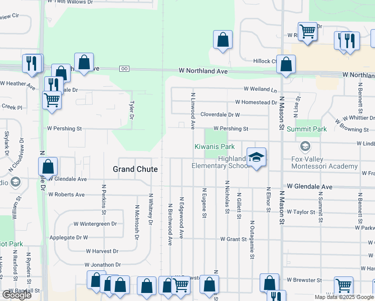 map of restaurants, bars, coffee shops, grocery stores, and more near 1800 West Marquette Street in Appleton