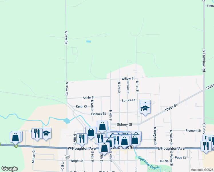 map of restaurants, bars, coffee shops, grocery stores, and more near 419-499 North 4th Street in West Branch