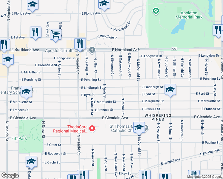 map of restaurants, bars, coffee shops, grocery stores, and more near 1011 East Lindbergh Street in Appleton
