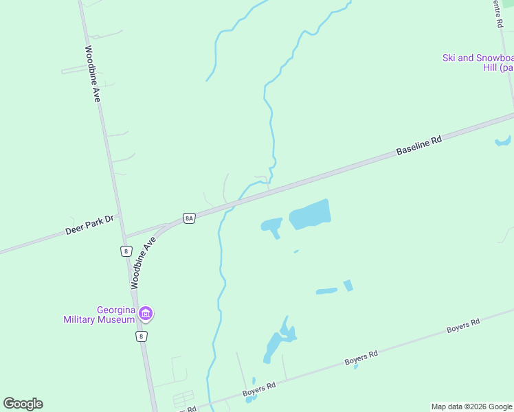 map of restaurants, bars, coffee shops, grocery stores, and more near 2353 Baseline Road in Georgina