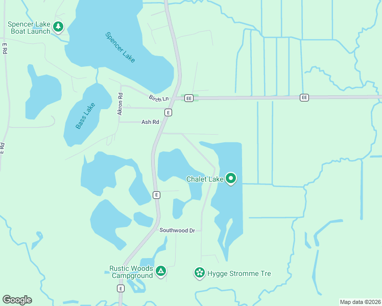 map of restaurants, bars, coffee shops, grocery stores, and more near N1205 Chalet Drive in Waupaca