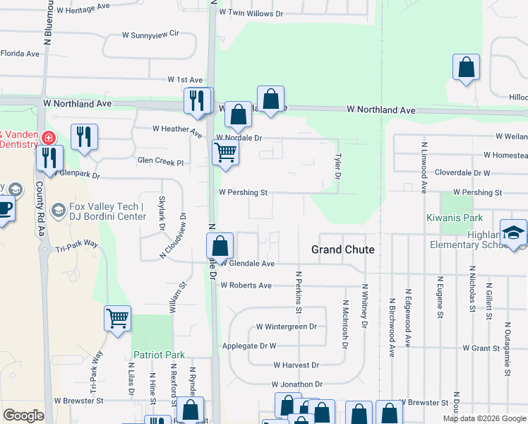 map of restaurants, bars, coffee shops, grocery stores, and more near 2209 Michelle Ct in Appleton