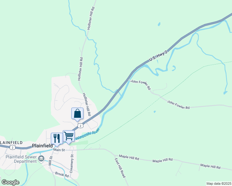 map of restaurants, bars, coffee shops, grocery stores, and more near U.S. 2 in Plainfield