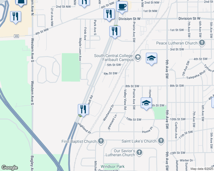 map of restaurants, bars, coffee shops, grocery stores, and more near 810 Conliffe Avenue Southwest in Faribault