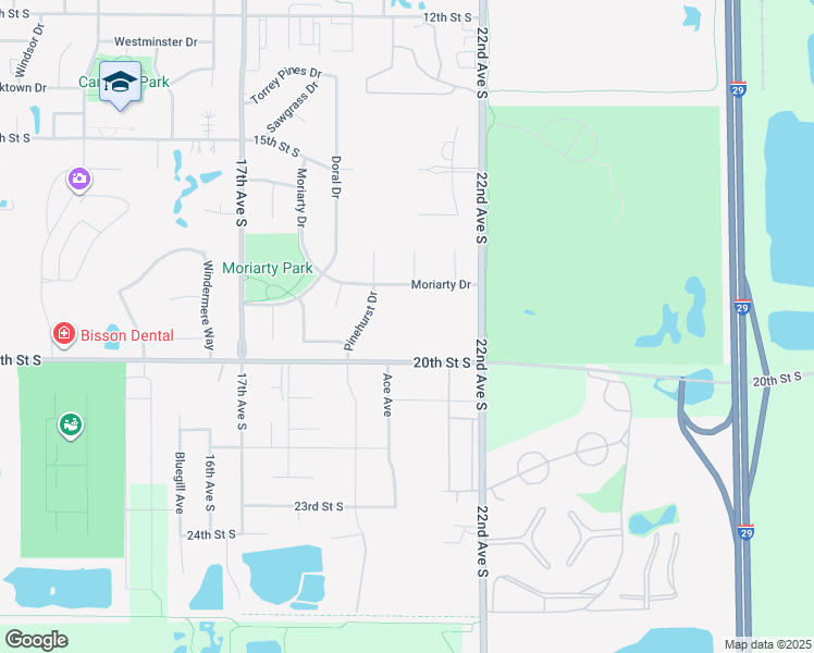 map of restaurants, bars, coffee shops, grocery stores, and more near 2013 20th Street South in Brookings