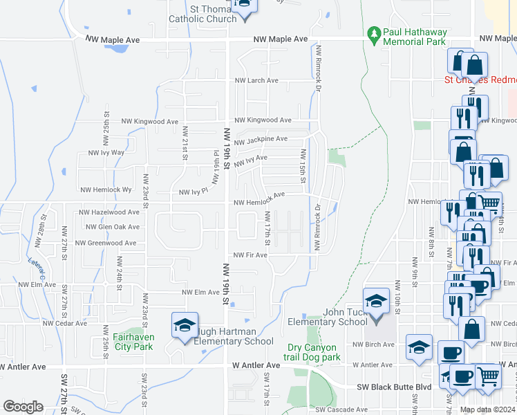 map of restaurants, bars, coffee shops, grocery stores, and more near 742 Northwest Green Forest Circle in Redmond
