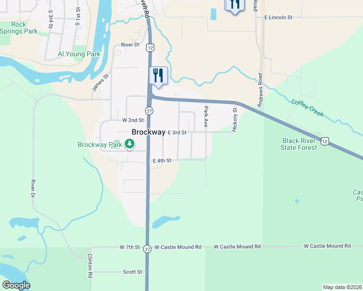 map of restaurants, bars, coffee shops, grocery stores, and more near 305 East 4th Street in Black River Falls
