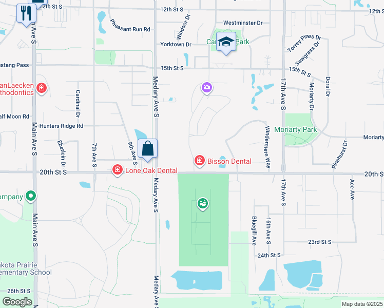 map of restaurants, bars, coffee shops, grocery stores, and more near 1483-2335 20th Street South in Brookings