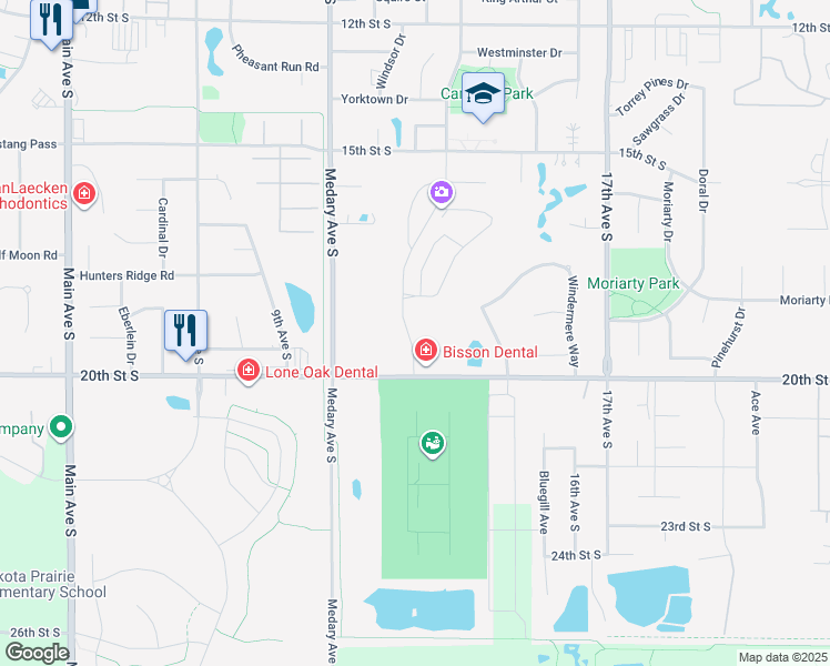 map of restaurants, bars, coffee shops, grocery stores, and more near 1483-2335 20th Street South in Brookings