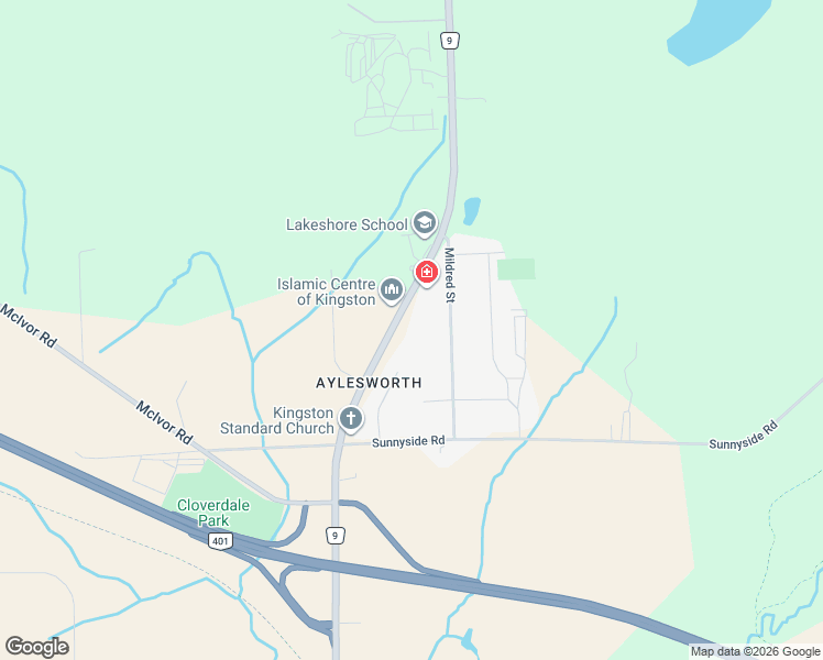 map of restaurants, bars, coffee shops, grocery stores, and more near 1477 Sydenham Road in Kingston
