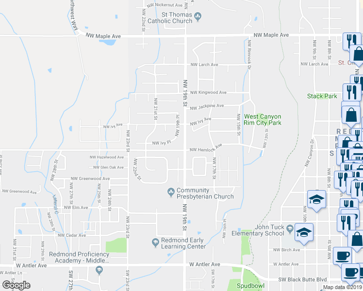 map of restaurants, bars, coffee shops, grocery stores, and more near 1928 Northwest Ivy Place in Redmond