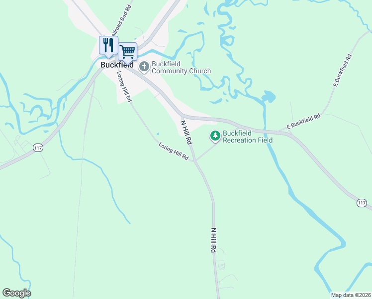 map of restaurants, bars, coffee shops, grocery stores, and more near 30 North Hill Road in Buckfield
