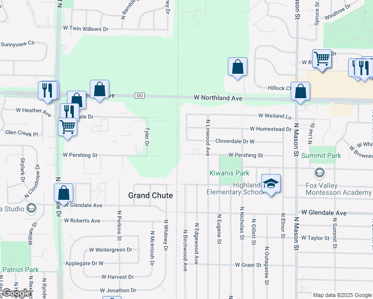 map of restaurants, bars, coffee shops, grocery stores, and more near 1841 Cloverdale Drive West in Appleton