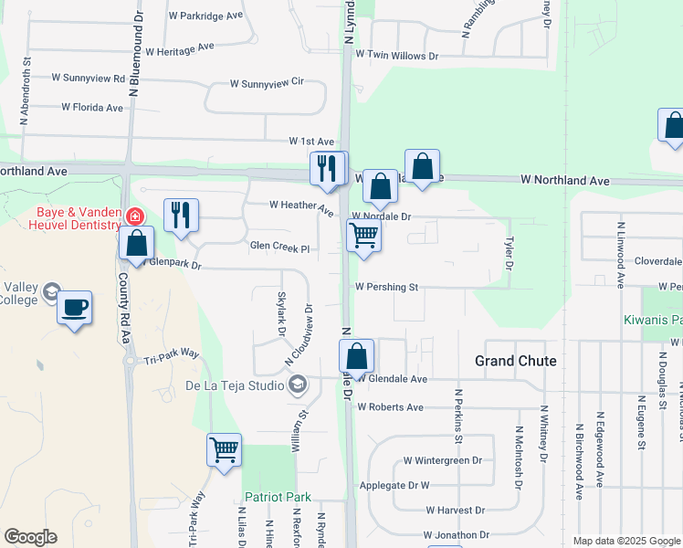 map of restaurants, bars, coffee shops, grocery stores, and more near 2140 County Highway A in Appleton