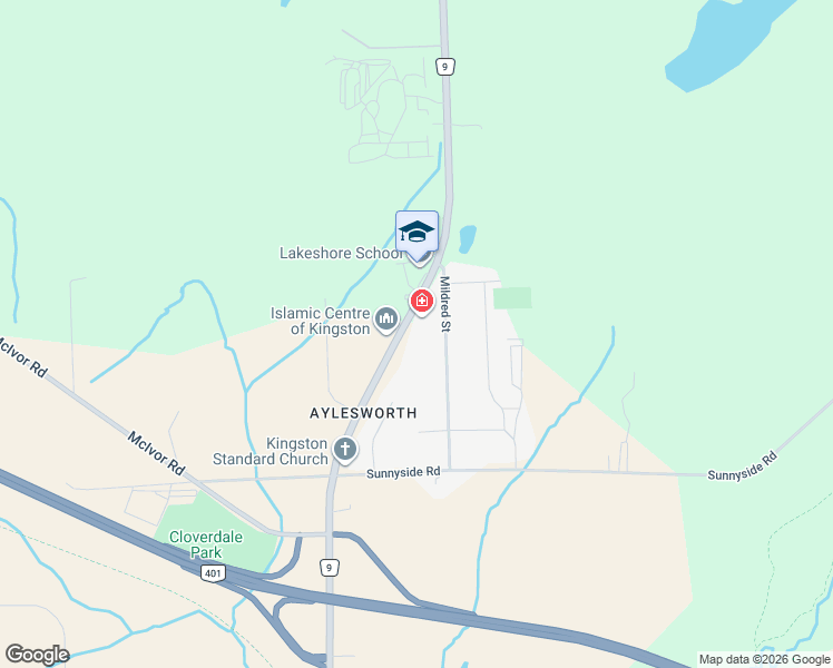 map of restaurants, bars, coffee shops, grocery stores, and more near 1496 Sydenham Road in Kingston