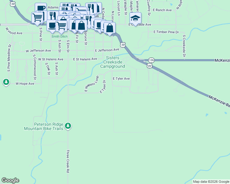 map of restaurants, bars, coffee shops, grocery stores, and more near 860 S Locust St in Sisters