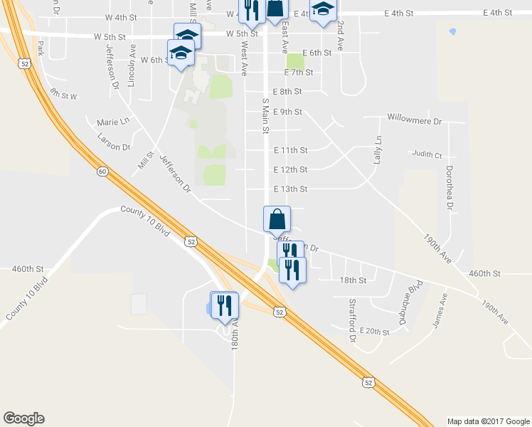 map of restaurants, bars, coffee shops, grocery stores, and more near 1403 West Avenue in Zumbrota