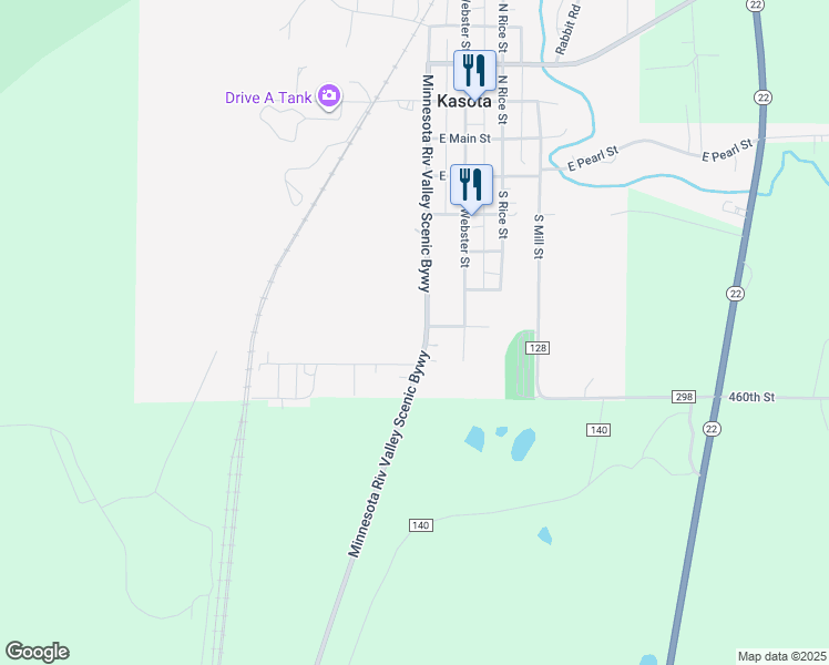 map of restaurants, bars, coffee shops, grocery stores, and more near 587609 South Ridgely Street in Kasota