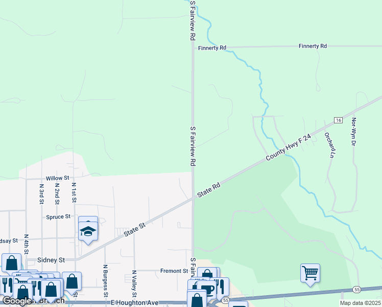 map of restaurants, bars, coffee shops, grocery stores, and more near 1672-1710 South Fairview Road in West Branch
