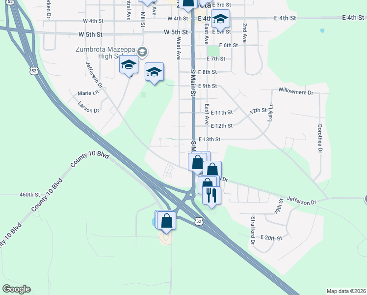 map of restaurants, bars, coffee shops, grocery stores, and more near 1403 West Avenue in Zumbrota