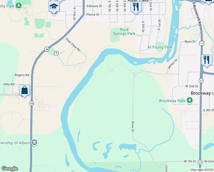 map of restaurants, bars, coffee shops, grocery stores, and more near 230 Lower Falls Drive in Black River Falls