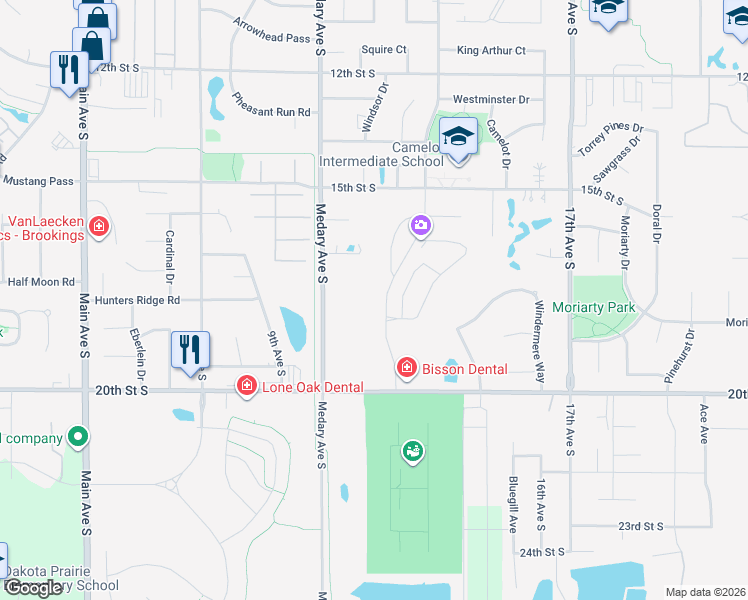 map of restaurants, bars, coffee shops, grocery stores, and more near Christine Avenue in Brookings