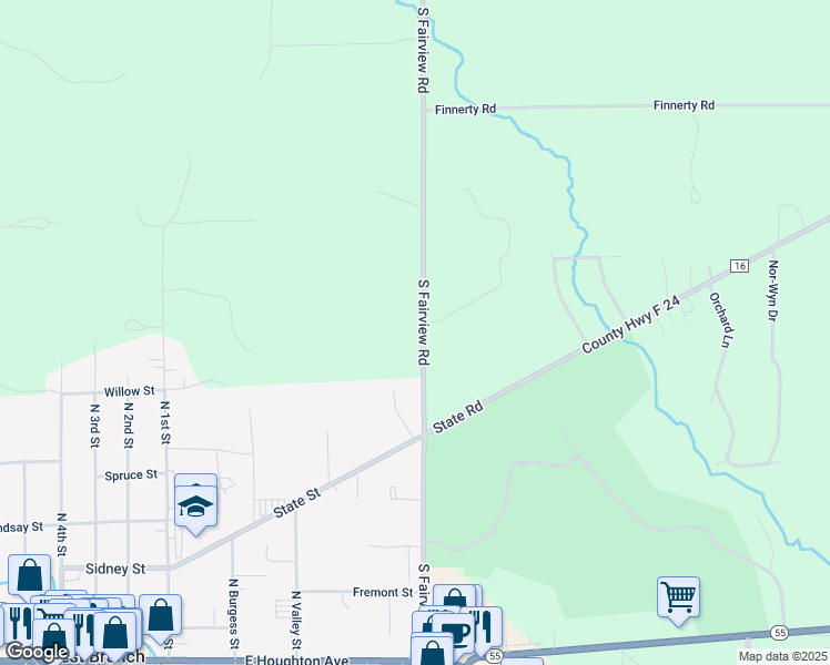 map of restaurants, bars, coffee shops, grocery stores, and more near 1672 South Fairview Road in West Branch