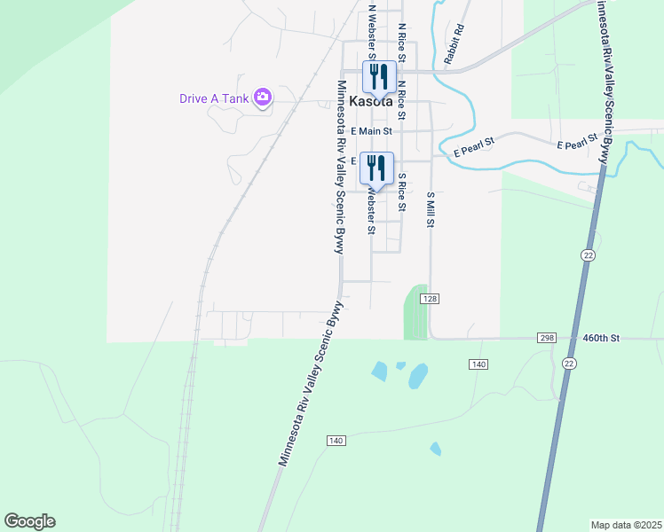 map of restaurants, bars, coffee shops, grocery stores, and more near 541 South Ridgely Street in Kasota
