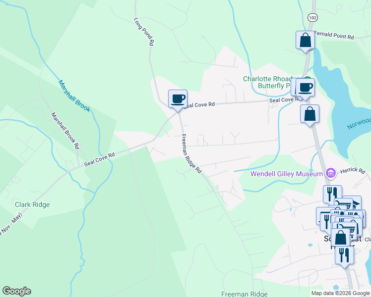 map of restaurants, bars, coffee shops, grocery stores, and more near 14 Freeman Ridge Road in Southwest Harbor