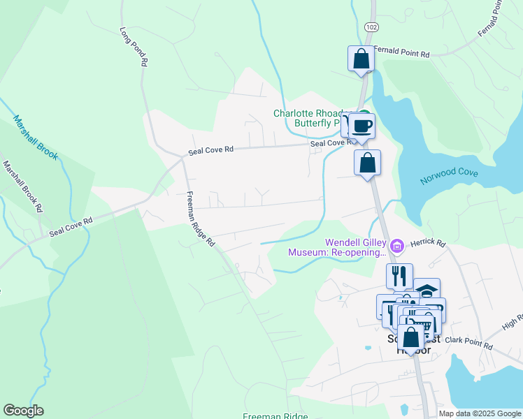 map of restaurants, bars, coffee shops, grocery stores, and more near 78 East Ridge Road in Southwest Harbor