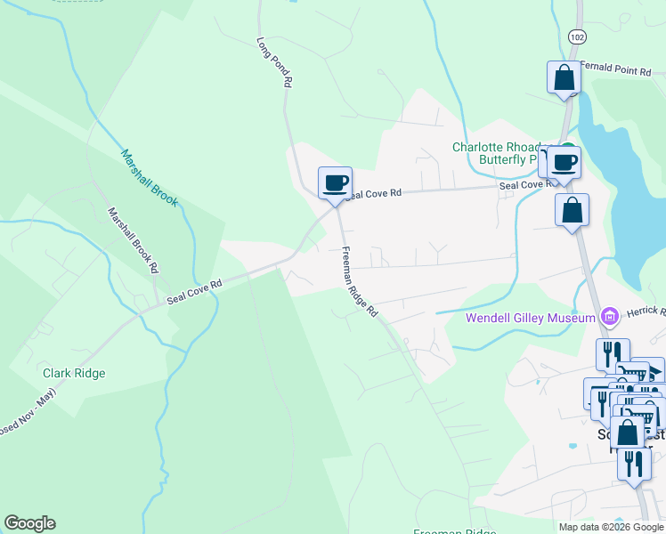 map of restaurants, bars, coffee shops, grocery stores, and more near 14 Freeman Ridge Road in Southwest Harbor