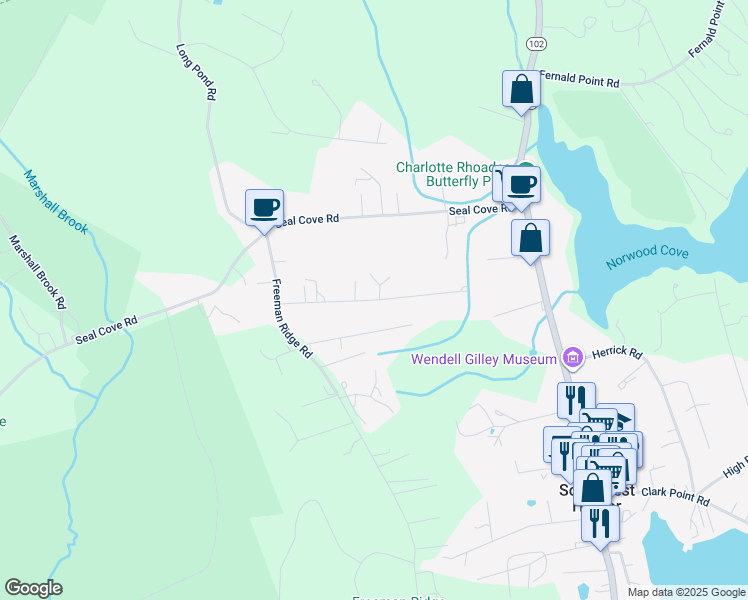 map of restaurants, bars, coffee shops, grocery stores, and more near 78 East Ridge Road in Southwest Harbor