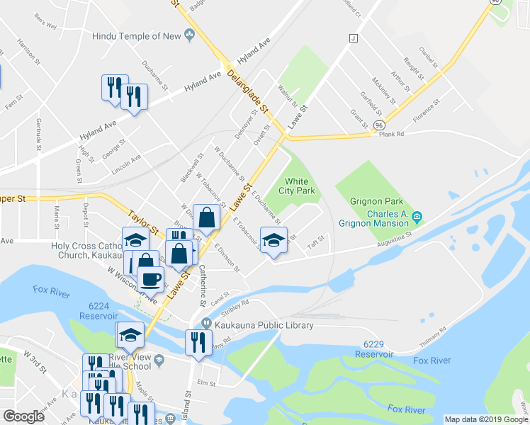 map of restaurants, bars, coffee shops, grocery stores, and more near 207 East Ducharme Street in Kaukauna
