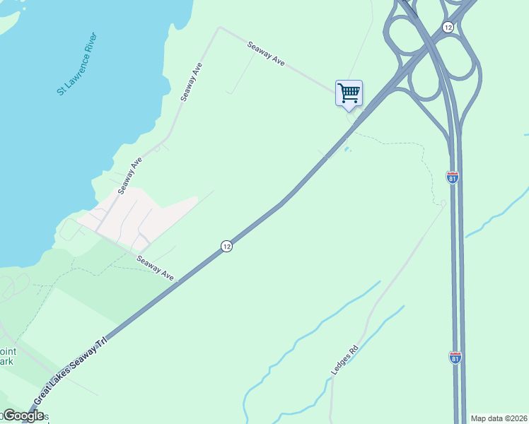 map of restaurants, bars, coffee shops, grocery stores, and more near Route 12 in Alexandria Bay