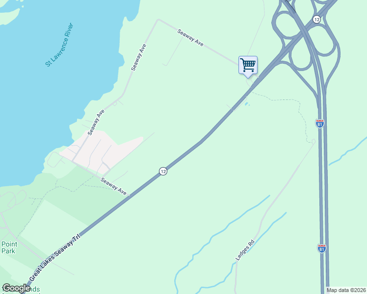 map of restaurants, bars, coffee shops, grocery stores, and more near Route 12 in Alexandria Bay