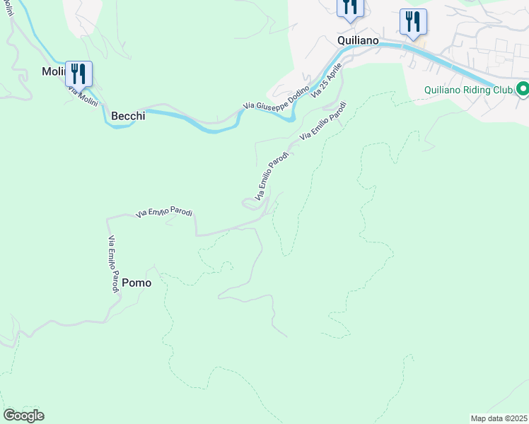 map of restaurants, bars, coffee shops, grocery stores, and more near 19 Via Emilio Parodi in Provincia di Savona
