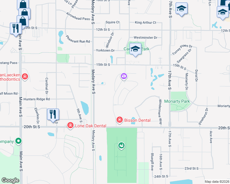 map of restaurants, bars, coffee shops, grocery stores, and more near Christine Avenue in Brookings