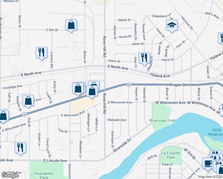 map of restaurants, bars, coffee shops, grocery stores, and more near 2311 East Main Street in Kaukauna