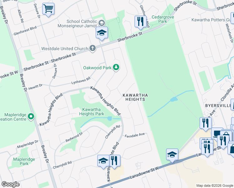 map of restaurants, bars, coffee shops, grocery stores, and more near in Peterborough