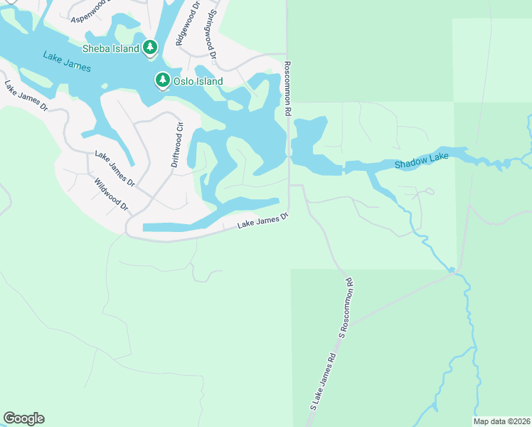 map of restaurants, bars, coffee shops, grocery stores, and more near 100-424 Lake James Dr in Roscommon
